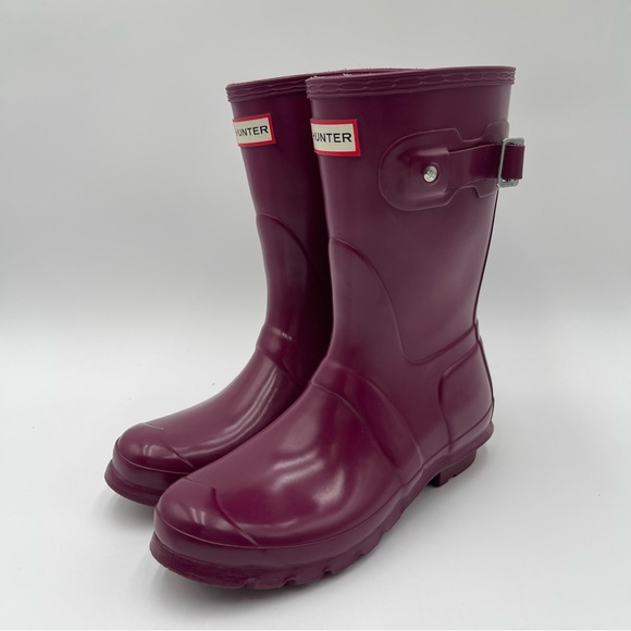 Hunter Original Short Glossy Rain Boots Violet Plum Women’s Sz 7 Waterproof - Picture 1 of 10